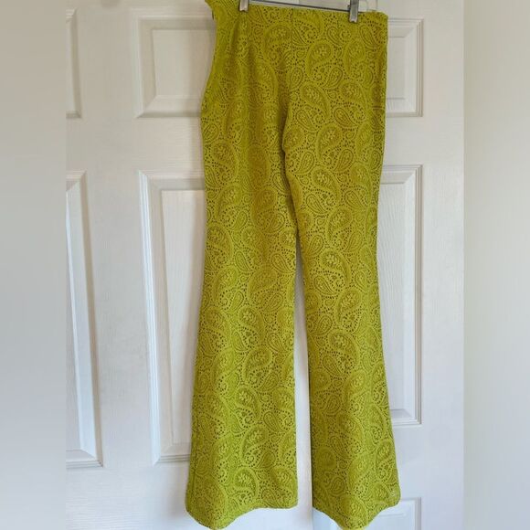 NWT Anthropologie Flared Lace Pants Size 2 Lined Green Yellow - Picture 5 of 13
